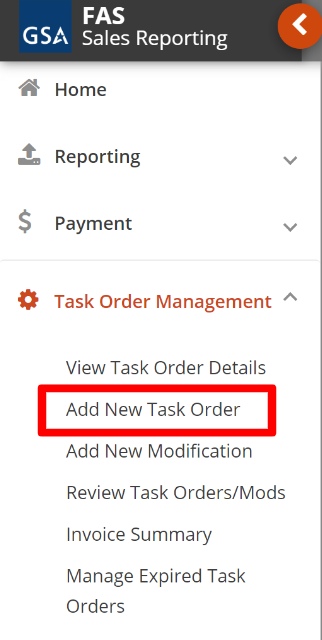Add New Task Order menu