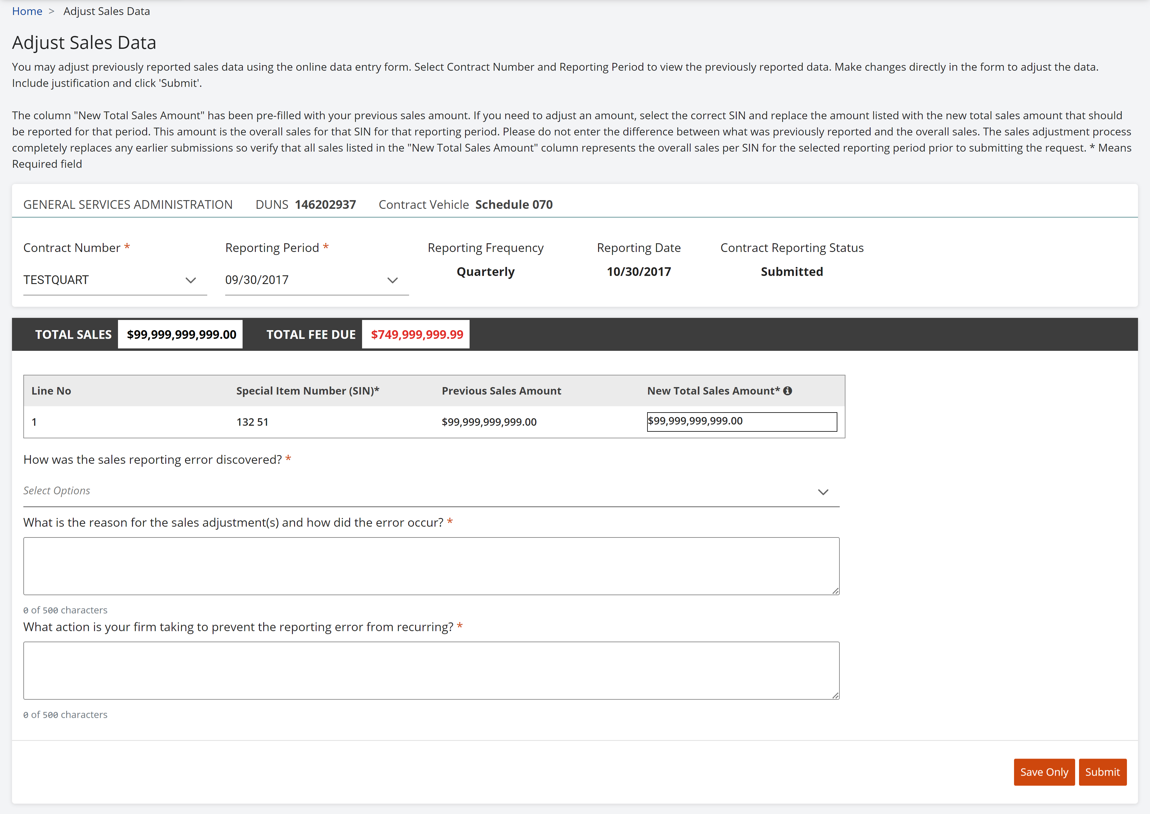 Adjust Sales form for Quarterly Reporters
