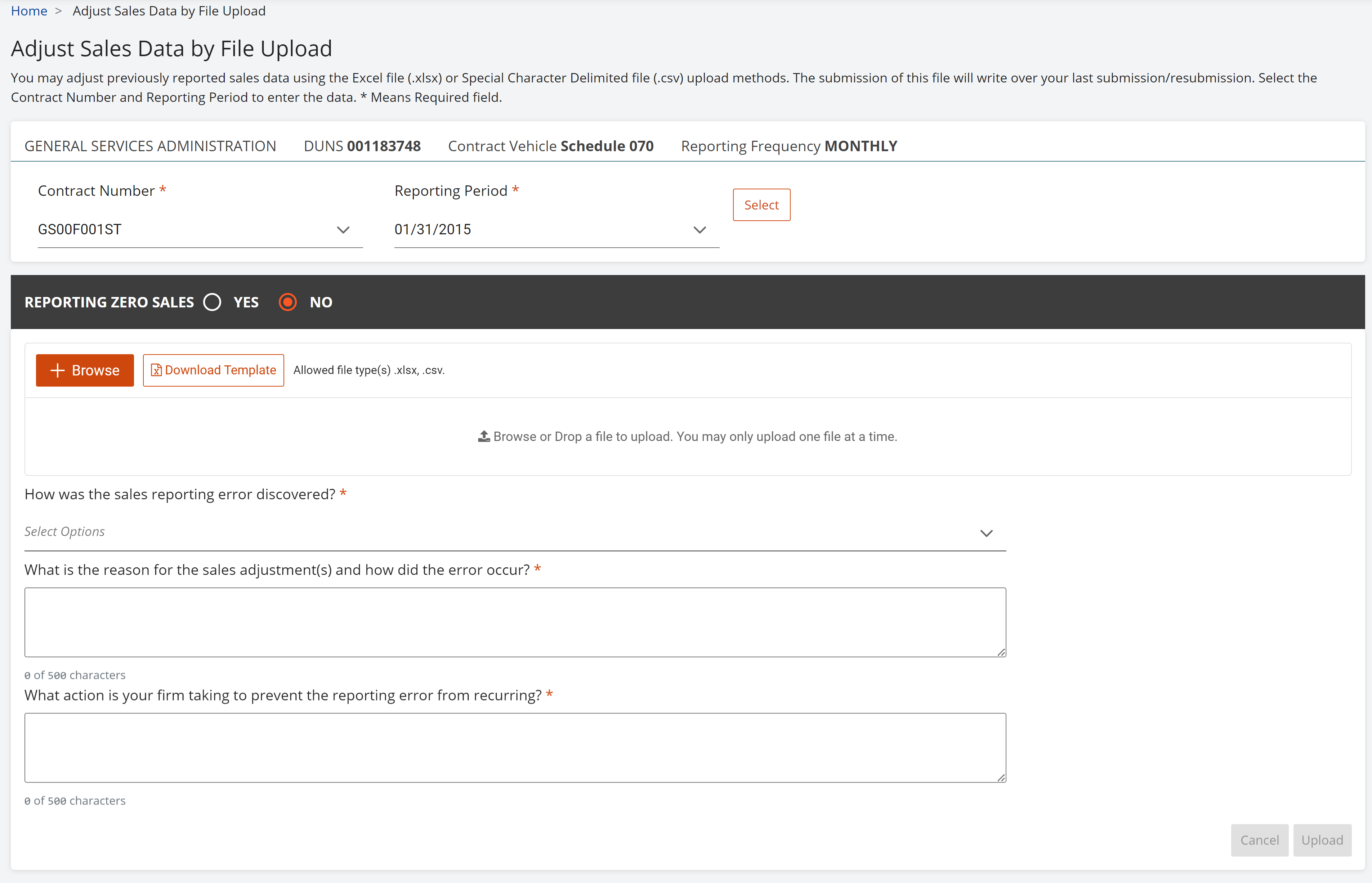 Adjust Sales Data by File Upload