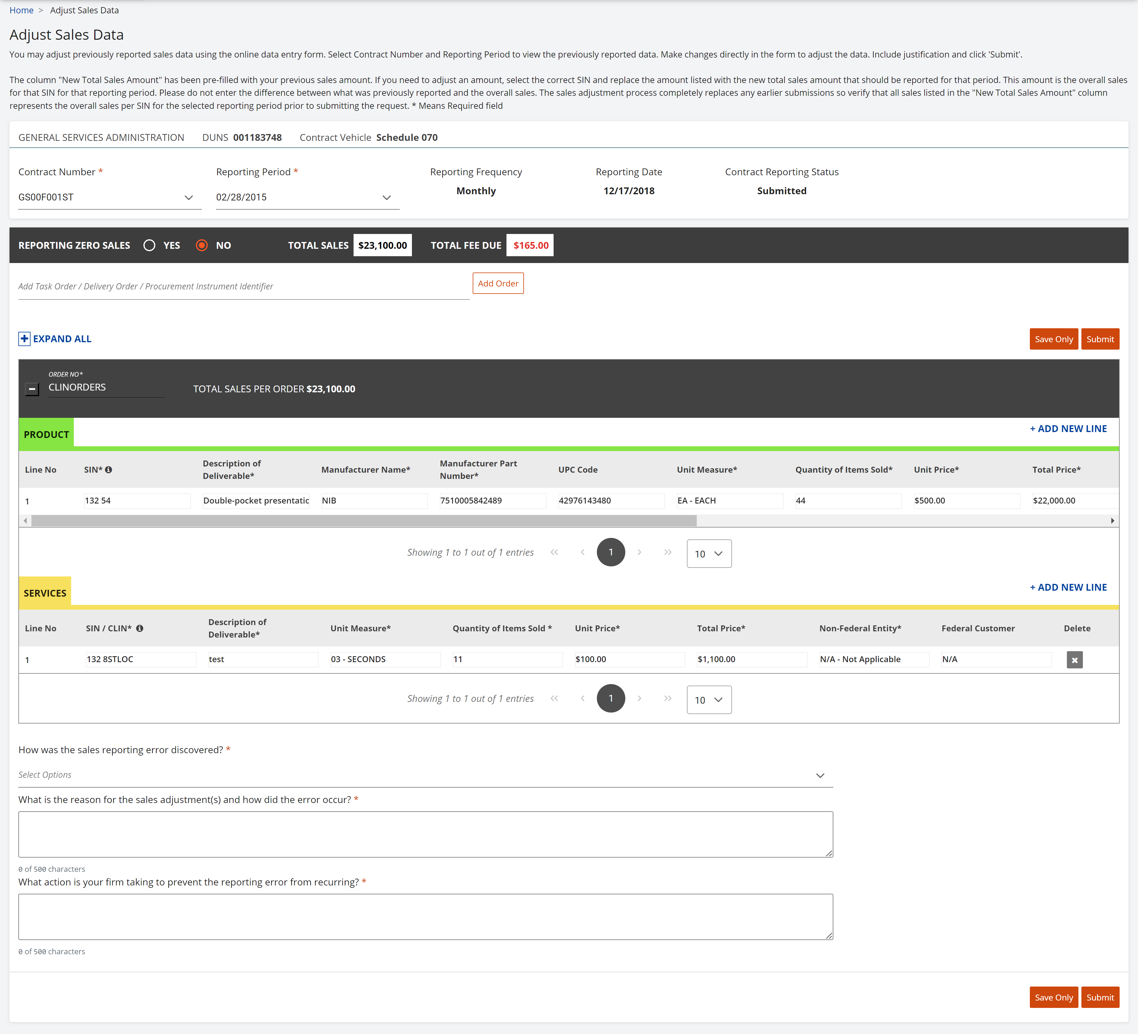 Adjust Sales table