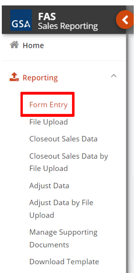 Form Entry menu