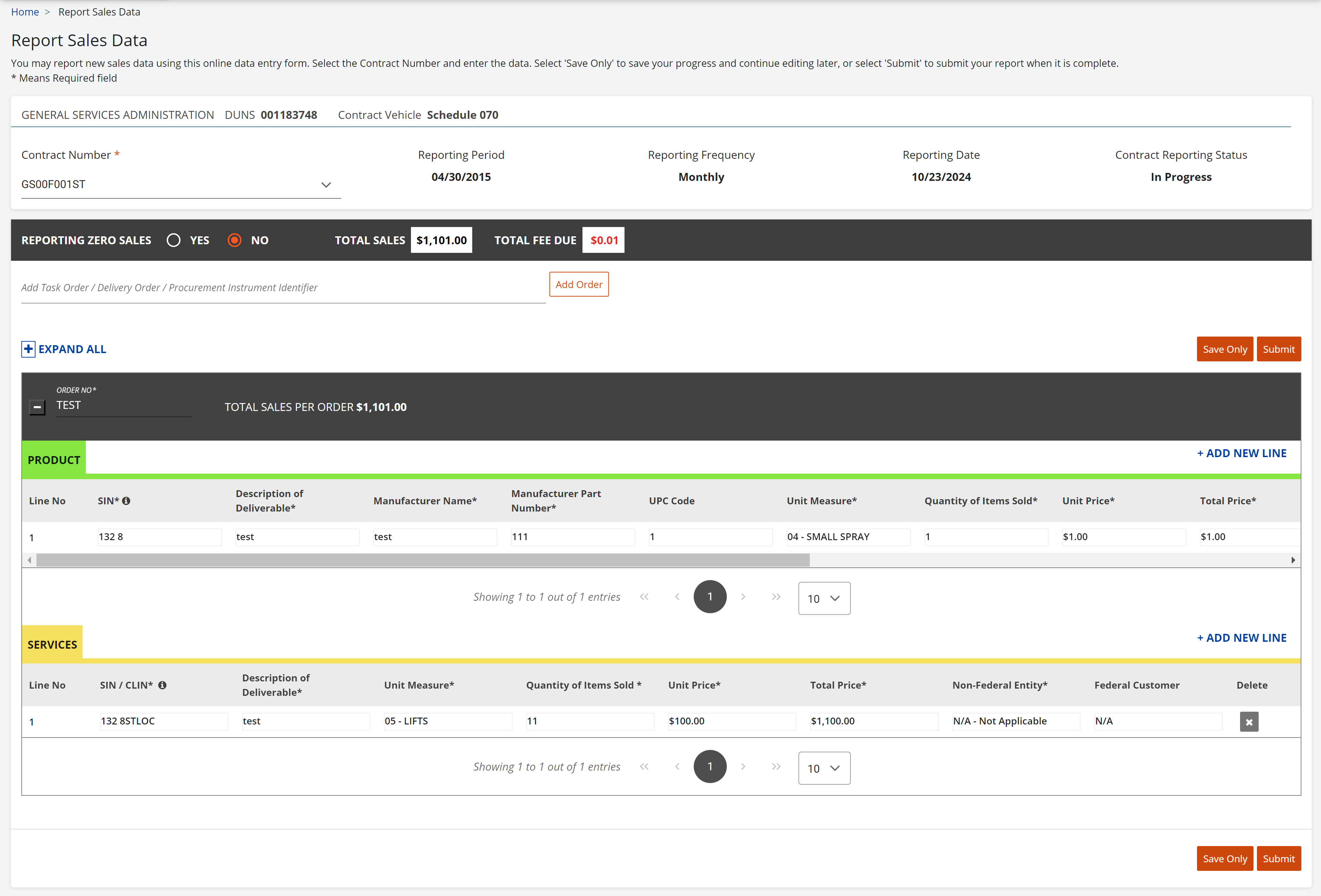 Report data by form entry
