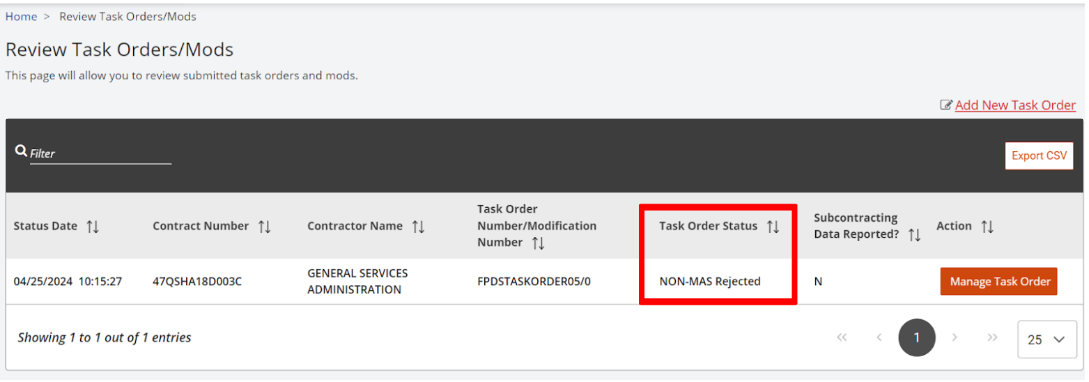 Nonmas Rejected Status