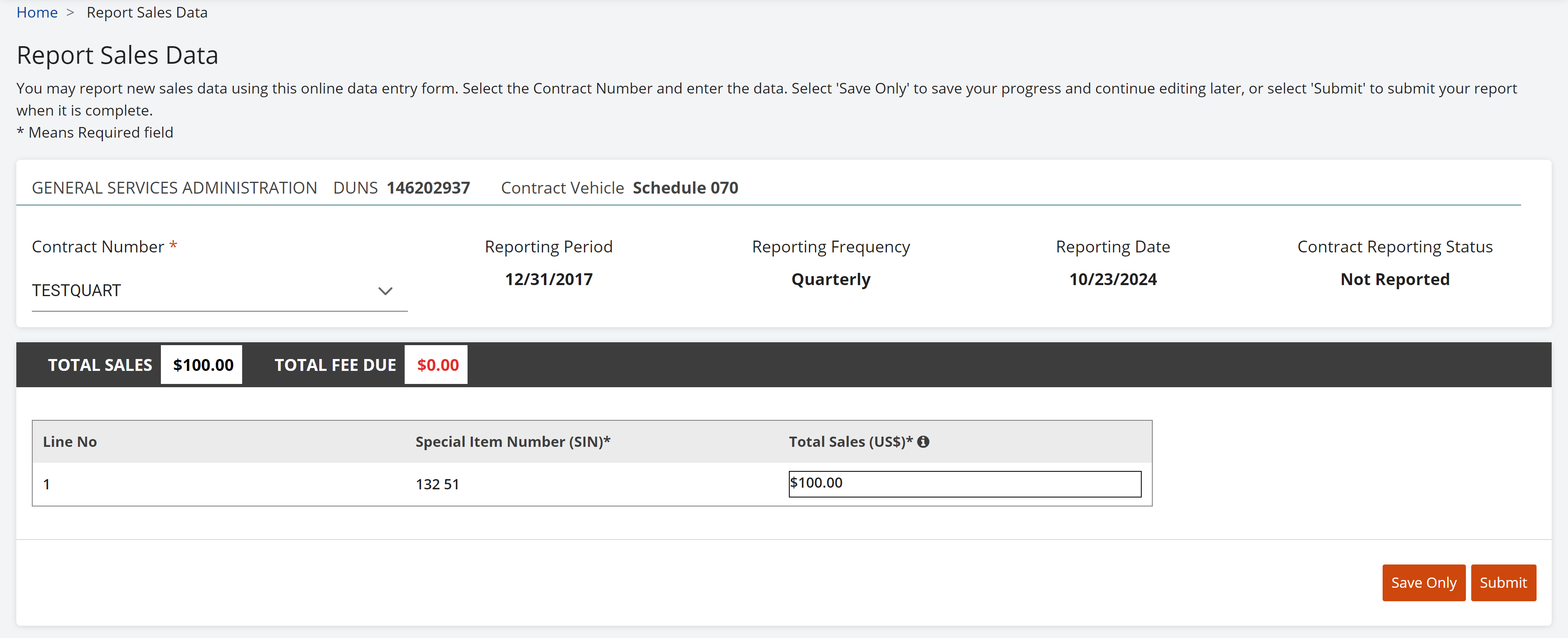 Quarterly form entry