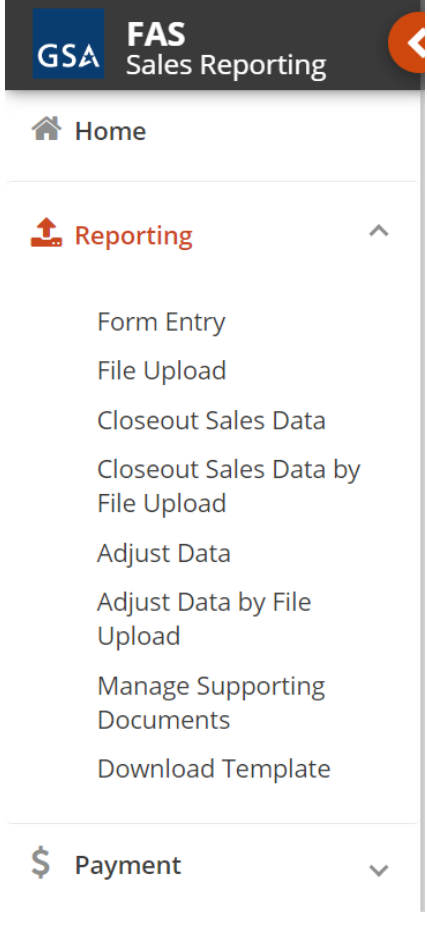 FAS Sales Reporting menu