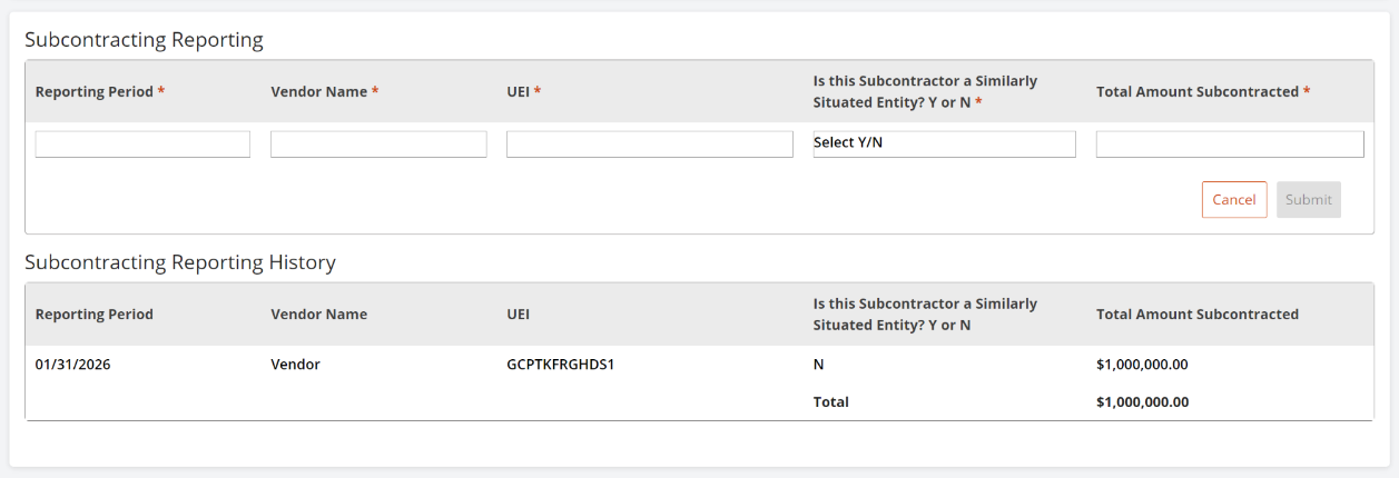 Subcontracting Reporting History