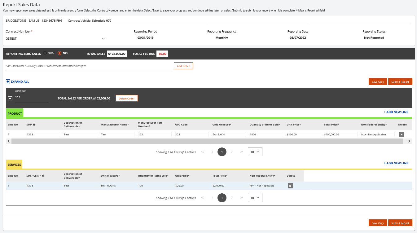 Report data by form entry