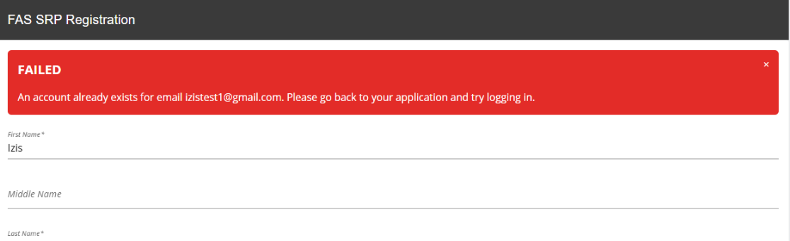 Failed - Account Already Exists