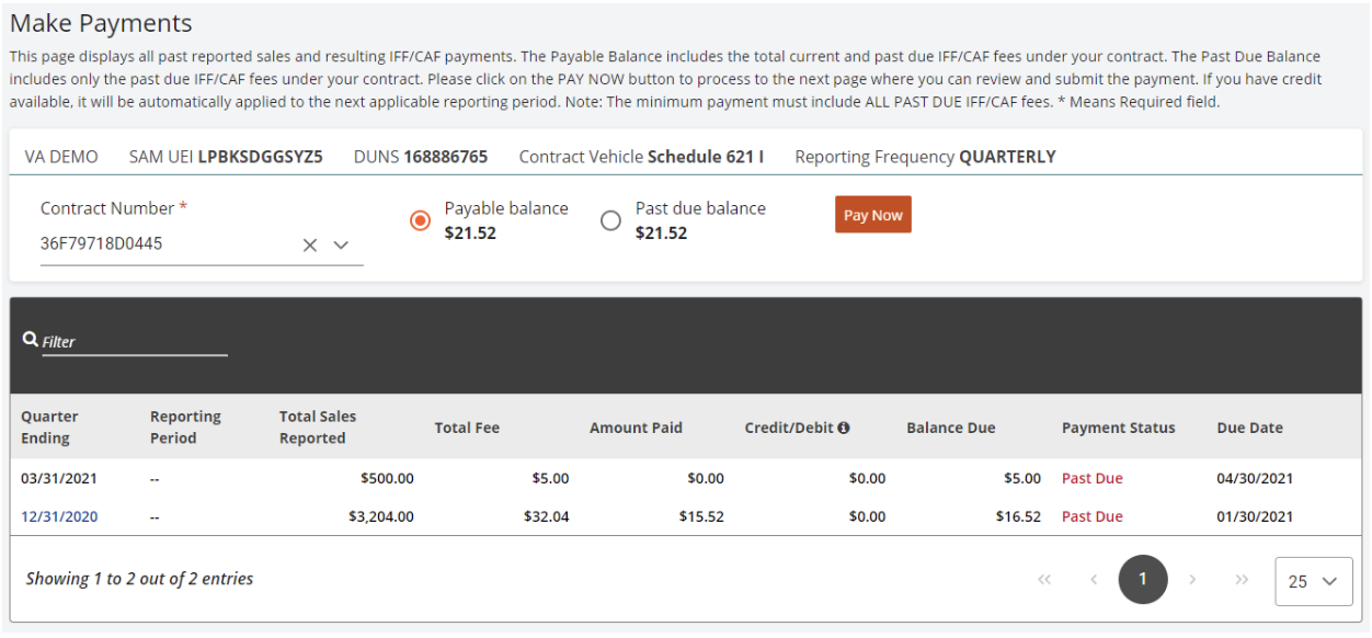 Payments Within FAS SRP